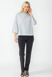 Gray Organza Stand Collar Back Pleats Button Detail Top