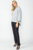 Gray Organza Stand Collar Back Pleats Button Detail Top