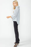 Gray Organza Stand Collar Back Pleats Button Detail Top