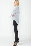 Gray Organza Stand Collar Back Pleats Button Detail Top
