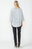 Gray Organza Stand Collar Back Pleats Button Detail Top