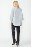 Gray Organza Stand Collar Back Pleats Button Detail Top