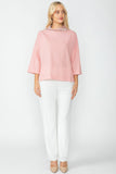 Pink Organza Stand Collar Back Pleats Button Detail Top