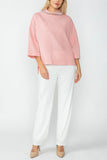 Pink Organza Stand Collar Back Pleats Button Detail Top