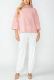 Pink Organza Stand Collar Back Pleats Button Detail Top