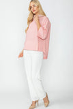 Pink Organza Stand Collar Back Pleats Button Detail Top