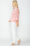 Pink Organza Stand Collar Back Pleats Button Detail Top