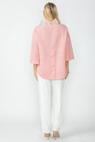 Pink Organza Stand Collar Back Pleats Button Detail Top