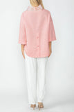 Pink Organza Stand Collar Back Pleats Button Detail Top