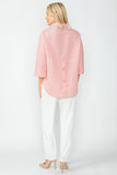 Pink Organza Stand Collar Back Pleats Button Detail Top