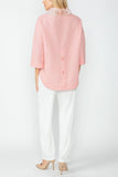 Pink Organza Stand Collar Back Pleats Button Detail Top