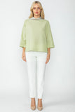 Sage Organza Stand Collar Back Pleats Button Detail Top