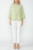 Sage Organza Stand Collar Back Pleats Button Detail Top