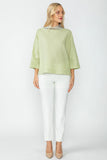 Sage Organza Stand Collar Back Pleats Button Detail Top