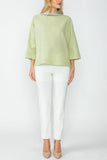 Sage Organza Stand Collar Back Pleats Button Detail Top