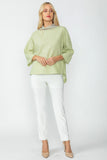 Sage Organza Stand Collar Back Pleats Button Detail Top