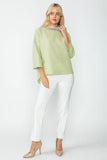 Sage Organza Stand Collar Back Pleats Button Detail Top