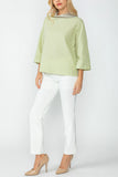 Sage Organza Stand Collar Back Pleats Button Detail Top