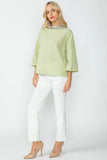 Sage Organza Stand Collar Back Pleats Button Detail Top