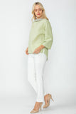 Sage Organza Stand Collar Back Pleats Button Detail Top