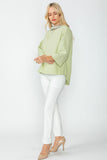 Sage Organza Stand Collar Back Pleats Button Detail Top
