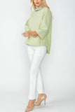 Sage Organza Stand Collar Back Pleats Button Detail Top