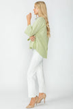 Sage Organza Stand Collar Back Pleats Button Detail Top