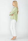 Sage Organza Stand Collar Back Pleats Button Detail Top