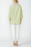 Sage Organza Stand Collar Back Pleats Button Detail Top