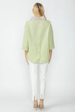 Sage Organza Stand Collar Back Pleats Button Detail Top