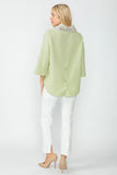 Sage Organza Stand Collar Back Pleats Button Detail Top