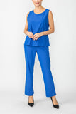 Blue Round Neck Sleeveless Top & Straight Leg Pants