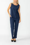 Navy Round Neck Sleeveless Top & Straight Leg Pants