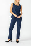 Navy Round Neck Sleeveless Top & Straight Leg Pants