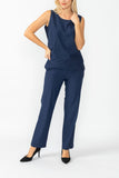 Navy Round Neck Sleeveless Top & Straight Leg Pants