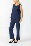 Navy Round Neck Sleeveless Top & Straight Leg Pants