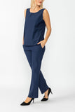 Navy Round Neck Sleeveless Top & Straight Leg Pants