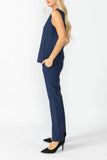 Navy Round Neck Sleeveless Top & Straight Leg Pants