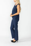 Navy Round Neck Sleeveless Top & Straight Leg Pants