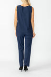 Navy Round Neck Sleeveless Top & Straight Leg Pants