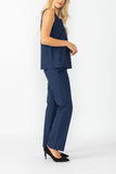 Navy Round Neck Sleeveless Top & Straight Leg Pants