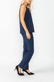 Navy Round Neck Sleeveless Top & Straight Leg Pants