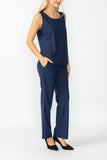 Navy Round Neck Sleeveless Top & Straight Leg Pants