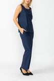 Navy Round Neck Sleeveless Top & Straight Leg Pants