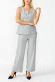 Gray Round Sleeveless Top & Wide Pants