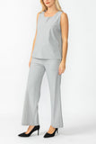 Gray Round Sleeveless Top & Wide Pants