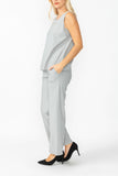 Gray Round Sleeveless Top & Wide Pants