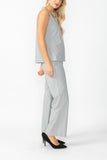 Gray Round Sleeveless Top & Wide Pants