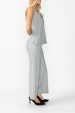 Gray Round Sleeveless Top & Wide Pants