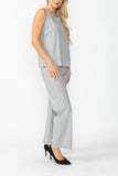 Gray Round Sleeveless Top & Wide Pants